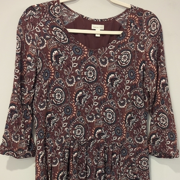 Garnet Hill Dress 3/4 Sleeve‎ size 6 Burgandy Paisley Print - Picture 2 of 12